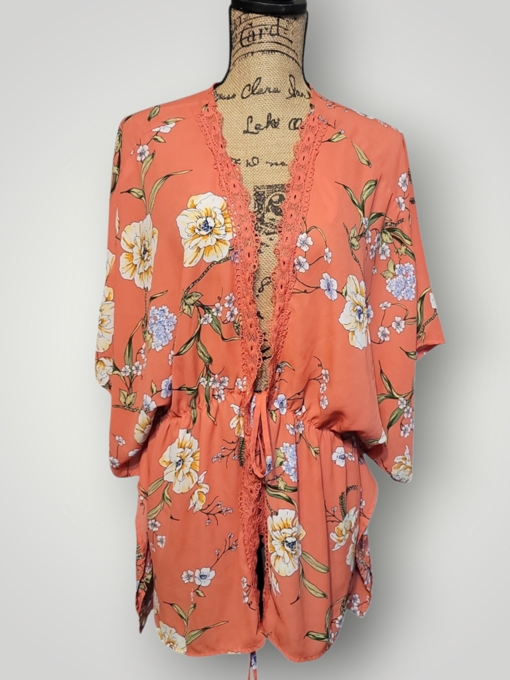 L.I.F.E. Floral Lace-Trim Coral Cover Up TOP SIZE 2X